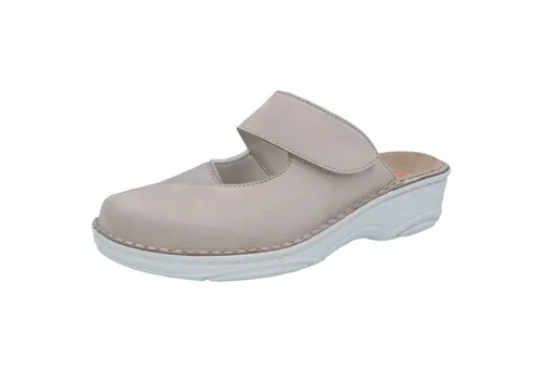 BERKEMANN Berkoflex Heliane Clogs - Schlammgrau Softnubuk/Stretch - Clogs in Größe 7,5 mit handgenähter Machart, herausnehmbarer Ledersohle und bequemem Klettverschluss für optimalen Tragekomfort.