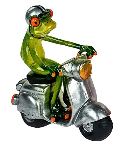 itsisa Frosch Mann auf silbernem Roller 15x16 cm - Dekofigur für Rollerfahrer, Deko Motorroller Frösche, lustige Dekoration Motorrad