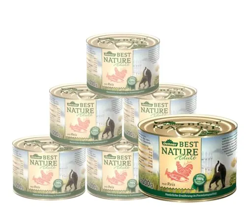 Dehner Best Nature Katzenfutter Adult, Lachs und Huhn mit Reis, 6 x 200 g (1.2 kg)