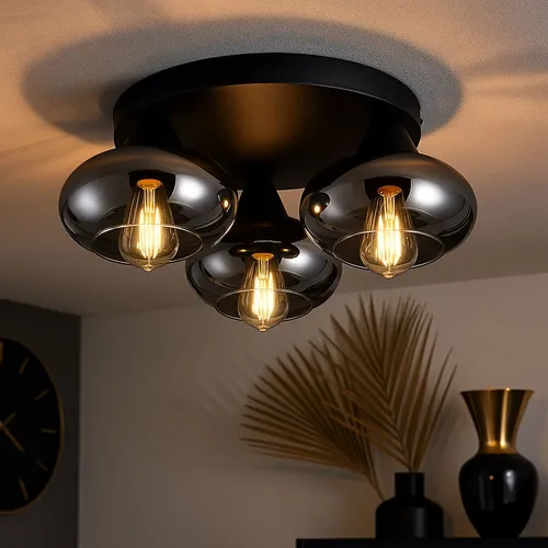 Deckenlampe Rauchglas Filament dimmbar - Lampen - Elegante Deckenleuchte mit rauchfarbenen Glasschirmen und dimmbaren LED-Leuchtmitteln, ideal für gemütliche Wohnräume.