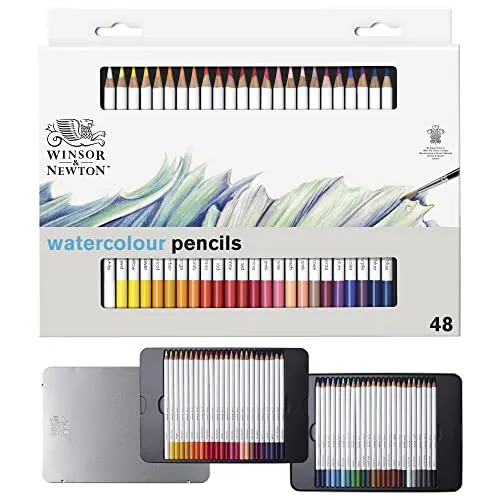 Winsor & Newton 0490057 präzisions Aquarellstifte im Set, 48 lebendige Farben, hochwertige Künstlerpigmente für farbkräftiges Malen in mehreren Schichten, höchste Farbbrillanz