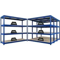 PROREGAL Mega Deal 4x Schwerlastregal Dino HxBxT 180x200x60cm 4 Spanplatten-Ebenen 16mm Fachlast 500kg Blau