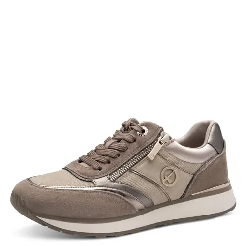 Tamaris Damen Schnürer beige 41 - Damen-Sneaker mit flexibler Schnürung und Reißverschluss für einfachen Einstieg. Das herausnehmbare Fußbett sorgt für individuellen Komfort und die dämpfende Sohle bietet sportlich-eleganten Stil.