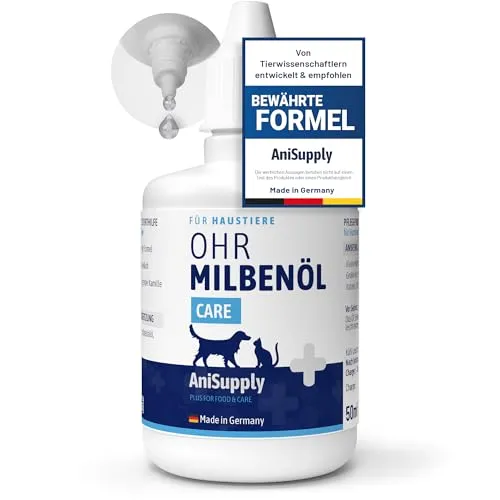 AniSupply Ohrmilbenöl für Hunde & Katzen 50ml – Pflegendes Ohröl mit Kamille gegen Ohrmilben – Sanfte Unterstützung bei Juckreiz & gereizten Ohren