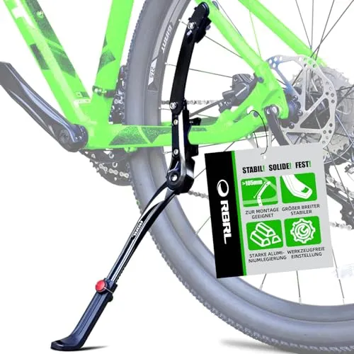 RBRL Fahrradständer Aluminiumlegierung, Seitenständer Fahrrad Universal für 26-29 Zoll, Stabil Fahrradständer für Mountainbike/Rennrad/MTB, Höhenverstellbar mit rutschfestem Gummifuß