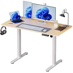 relaxdays Höhenverstellbarer Schreibtisch Display - Hellbraun - Ergonomischer Schreibtisch für flexibles Arbeiten im Home Office. Mit LED-Display und 4 Speicherplätzen für individuelle Höhenanpassung. Robuste Konstruktion und leiser Motor sorgen für Komfort und Stabilität.