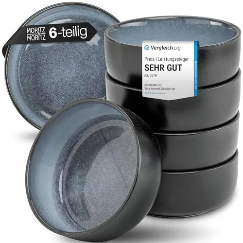Moritz & Moritz Dessertschale VIDA blau - 6-tlg. Müslibowl Set aus Porzellan - Elegantes Geschirrset für 6 Personen, spülmaschinen- und mikrowellenfest. Ideal für Müsli, Suppen und Snacks – perfekt für den täglichen Einsatz!