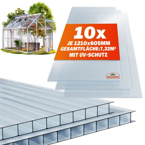 Gardebruk Hohlkammerplatte – 10x Doppelstegplatten 6mm, zuschneidbar - Hohlkammerplatten aus klarem Polycarbonat, ideal für individuelle Projekte und bietet hohe Lichtdurchlässigkeit.