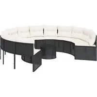 vidaXL Rundes Gartensofa mit Tisch und Kissen in Schwarz - Bequemes Gartensofa aus langlebigem Poly-Rattan mit abnehmbaren Kissenbezügen. Ideal für entspannte Stunden im Garten oder auf der Terrasse. Robuster Stahlrahmen für Stabilität und Eleganz.