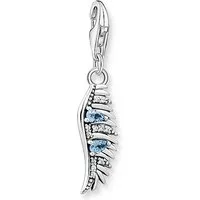 Thomas Sabo Charm-Anhänger Phönix Feder mit blauen Steinen - Eleganter Clasp Charm aus 925 Sterlingsilber, ideal für Bettelarmbänder und Ketten. Verziert mit blauen Steinen, ein einzigartiges Geschenk für besondere Anlässe.