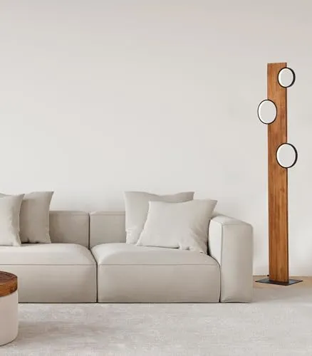 Lightbox Nature Stehlampe - Moderne Stehleuchte mit Holz Balken & LED Kreisen - Standleuchten & Deckenfluter - Hochwertige Stehleuchte mit 2300 Lumen für optimale Helligkeit und warmweißem Licht, ideal zum Arbeiten und Entspannen.