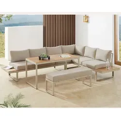 riess-ambiente Gartenmöbel Set IBIZA GRAND 280cm greige natur mit Sitzpolstern - Wetterfestes Gartenmöbel-Set aus Aluminium und WPC, ideal für entspannte Stunden im Freien. Inklusive bequemer Kissen für höchsten Sitzkomfort und praktischen Ablagen für alles Wichtige. Maße: 280 x 70 x 76/218 cm.