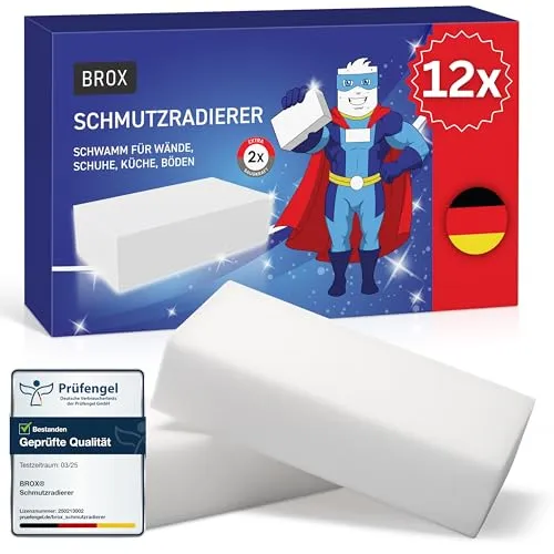 BROX Schmutzradierer – 12x Schwamm – Radierschwamm für weiße Wände, Schuhe und Böden – Robuster Zauberschwamm Magic Eraser für alle Arten von Flecken (12 Stück, XXL)