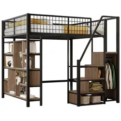 Stilvora Hochbett Schwarz, Metall & Holz, 140x200 cm für Kinder- & Jugendzimmer - Praktisches Hochbett für effiziente Raumnutzung: Schlafplatz und Stauraum vereint, ideal für kompakte Wohnungen. Integrierte Treppe und Staufächer bieten zusätzlichen Komfort.