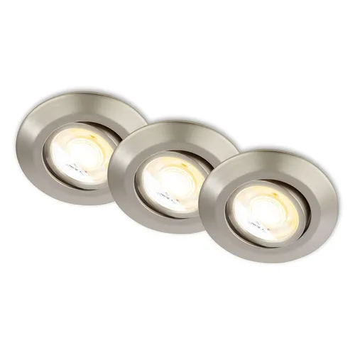 3er Set LED Einbaustrahler Schwenkbar CTS Nickel Matt - Deckenleuchten mit flexiblen, schwenkbaren 4,9W LED-Modulen, anpassbarer Farbtemperatur und umweltfreundlichem Design aus 50% recyceltem Kunststoff.