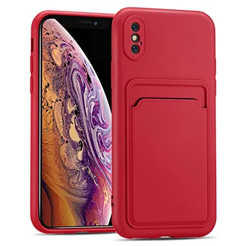 CoolGadget Kartenhülle Handy für iPhone X/XS Card Case, Schutzhülle mit Kartenfach & TPU Stoßschutz und Microfaserfutter, kompatibel mit iPhone X/XS (5,8 Zoll), Rot