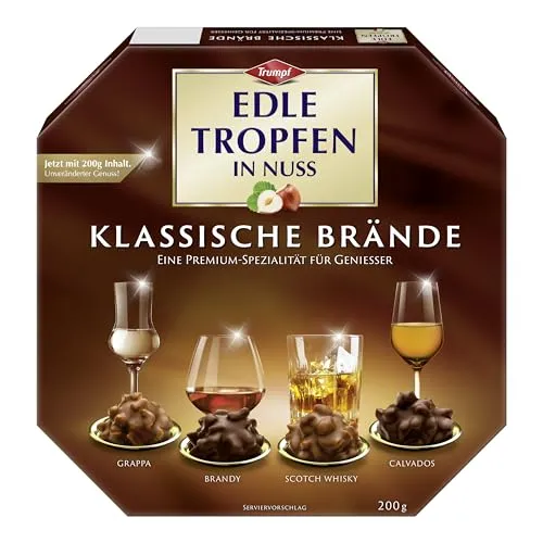 Edle Tropfen in Nuss Klassische Brände 200g, gefüllte Schokoladenpralinen