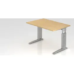 Schreibtisch Mauri | Ahorn | Silber Gestell | BxT 120x80cm | Arbeitshöhe 68-86cm | höhenjustierbar, 2cm Raster | C-Fuß-Gestell | Rechteckform - Silber