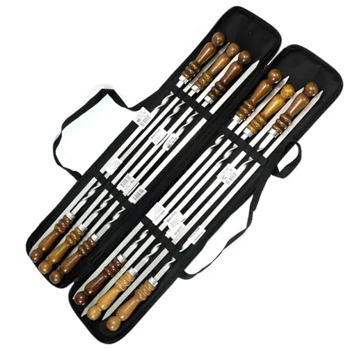 Set aus 12 Edelstahl Schaschlikspießen mit Tasche – 60 cm, 3 mm stark