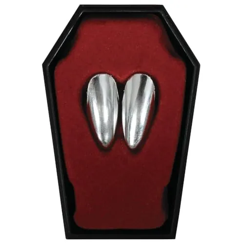 FIESTAS GUIRCA | Silberne Vampir Eckzähne (Einheitsgröße) - Make-up Zubehör für Vampir Kostüm und Halloween - Ideal für Unisex Erwachsene - Silber