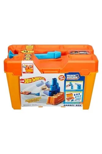 Hot Wheels GCF91 - Track Builder Fässer-Stunt Box - Motorfahrzeugspielsets für Kinder, innovative Fässer-Stunt Box mit stapelbaren Fässern und über vier Stunts für kreatives Problemlösen und Experimentieren.