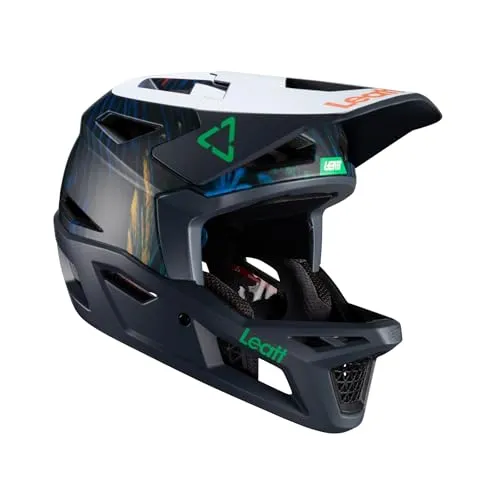 Leatt Fullface Helm Gravity 4.0, Jungle - Mehrfarbig, S - Robuster Fullface Helm für Radfahrer, optimierte Belüftung und Fidlock®-Schnalle. Mit 360 Turbine Technology für verbesserten Schutz bei Stürzen. Ideal für Trails und E-Bike-Fahrten.