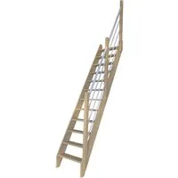StarWood Treppe Fichte 3000 mit Holz-Edelstahl-Geländer Weiß rechts - Die StarWood Treppe Fichte 3000 bietet eine stabile und elegante Lösung für Innenräume. Mit robustem Fichtenholz und einem modernen Edelstahlgeländer ist sie ideal für begrenzte Platzverhältnisse und sorgt für sicheren Aufstieg.