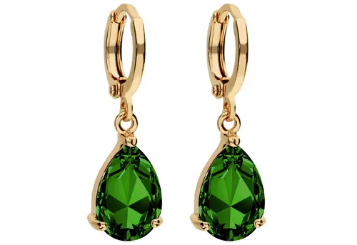 LÖB Damen Creolen mit Zirkonia Tropfenanhänger - Elegante Creolen aus 18ct vergoldeter Kupferlegierung mit grünem Zirkonia Anhänger, perfekt als Geschenk für Frauen zu besonderen Anlässen, stilvoll und modern.