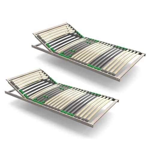 Lattenrost 90x200 mit verstellbarem Kopfteil - 2er Set von Lattenrost2go - Lattenroste 90x200 cm im 2er Set mit 13-fach verstellbarem Kopfteil für optimalen Schlafkomfort. Ergonomische 7-Zonen-Einteilung und stabile Bauweise aus Buchenholz. Einfach ohne Montage in gängige Bettgestelle einlegen.