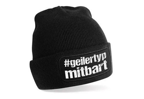 Herzbotschaft Beanie Strickmütze mit Spruch #geilertypmitbart (Mütze mit Aufdruck, Skimütze) Unisex SoftTouch angenehm weiche und warme Wintermütze Einheitsgröße