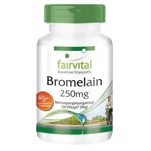 fairvital Bromelain Kapseln 250mg, 120 DRCaps™, schluckfreundlich, HOCHDOSIERT, 1000mg pro Tagesdosis, VEGAN, 600 F.I.P., Ananasenzym