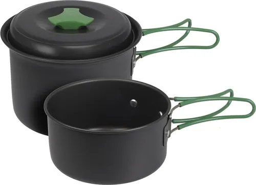 2-teiliges Reisekochset für Camping aus Aluminium, schwarz, 950 ml Topf