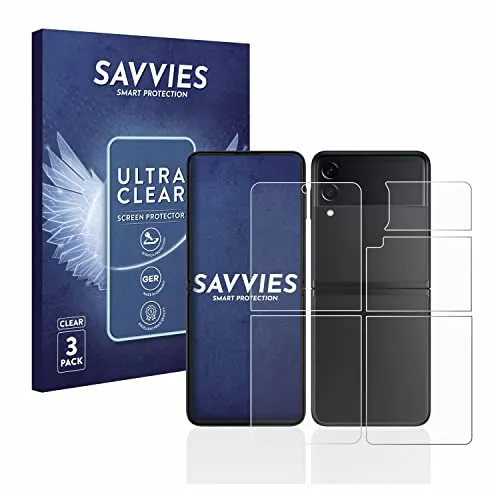 Savvies 6 Stück Schutzfolie für Samsung Galaxy Z Flip 3 5G (Display+Rückseite) Displayschutz-Folie Ultra-Transparent