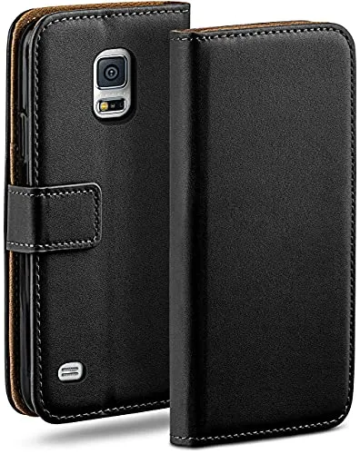 moex Book Case für Samsung Galaxy S5 Mini Handyhülle mit Kartenfach, Hülle klappbar 360 Grad Schutzhülle, Klapphülle Flip Case Cover, PU Leder Handytasche Lederhülle, Schwarz