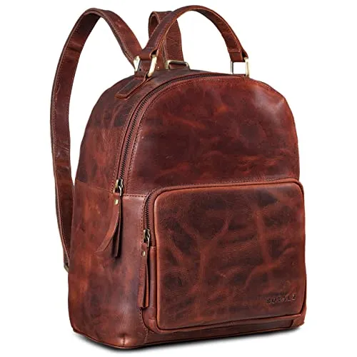 ROYALZ 'Topeka' Vintage Lederrucksack Damen - Eleganter Tagesrucksack aus hochwertigem Echtleder im modernen Vintage Look, ideal für Freizeit und Alltag. Mit geräumigen Fächern und Antidiebstahlfach für sichere Aufbewahrung.