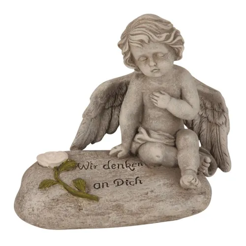 Engel auf Spruchstein, Wir denken an Dich 3453  Trauer Trauerschmuck Grabschmuck