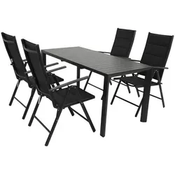 DEGAMO Garnitur LAGOS 5-teilig - Gartenmöbel-Set mit 4 klappbaren Sessel und ausziehbarem Tisch (120-162 cm), ideal für Balkone und kleine Flächen, elegant und bequem.