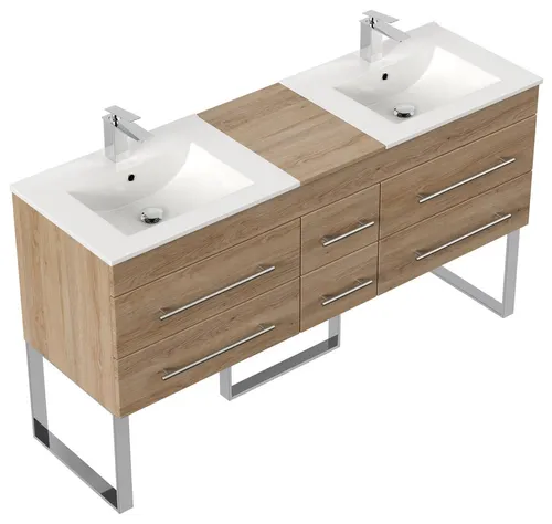 Magnolia Home Doppelwaschtisch Roma XL – Badmöbel mit SoftClose in Eiche Hell - Hochwertiger Doppelwaschtisch aus Eiche Hell, ideal für Ihr Badezimmer. Mit SoftClose-Funktion für sanftes Schließen und optimaler Nutzung der 6 Schubladen. Qualität direkt ab Werk, designed in Deutschland.