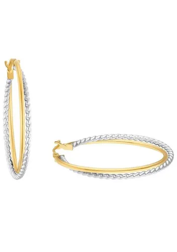 Amor Creolen Damen Ohrschmuck, Bicolor, 3,6 cm - Ohrringe für Damen aus 375 Gelbgold, in eleganter Bicolor-Optik und mit praktischem Steck-Bügelverschluss, ideal für besondere Anlässe, geliefert in einer stilvollen Schmuck Geschenk Box.