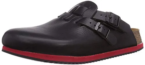 Birkenstock Clog Kay Superlauf - Damen Sandale in Schwarz/Rot, Größe 42 - Clogs für Damen mit anatomisch geformtem Kork-Latex-Fußbett und rutschhemmender Gummilaufsohle für optimalen Halt und Komfort.