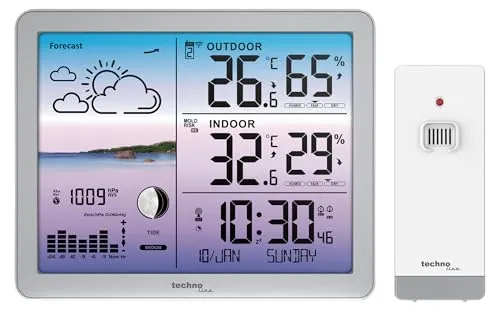 WS6520 Wetterstation mit farbiger Anzeige - Temperaturanzeige-Geräte mit DCF77 Funkuhr und umfassenden Wettervorhersagen, inklusive Schimmelwarnung und Komfortanzeige für Innen und Außen.