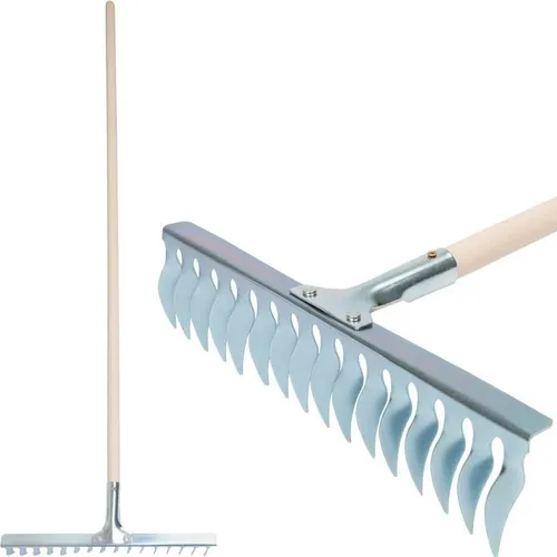 Rasen Rechen Strend Pro R108A.WH, 16 Zähne, Belüftung, Vertikutierung, Holzstiel