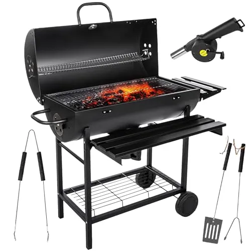 Grill & Chill Gartengrill GC0002 - Holzkohlegrill mit großem Chromrost - Grills & Zubehör – Der Grill bietet einen großen Rost von 71×35 cm, einen schließbaren Deckel mit Thermometer und einen herausnehmbaren Aschekasten für einfache Reinigung.