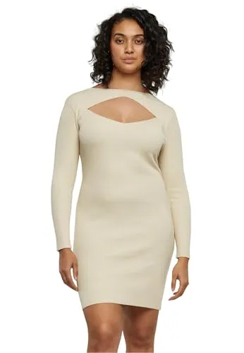 Urban Classics Damen TB1742 Cut Out Dress - Sand, XL - Freizeitkleid für Damen aus geripptem Samtstoff, mit Rundhalsausschnitt und lässigem Look - ein Must-Have für jede Garderobe!