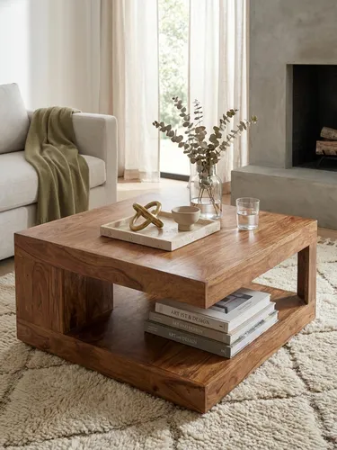 Massivholz Couchtisch Sheesham 90 cm im Landhaus-Stil - Entdecken Sie den eleganten Couchtisch aus massivem Sheeshamholz. Mit 90 cm Breite bietet er genug Platz für Ihre Getränke und Snacks. Ideal für gemütliche Abende im Wohnzimmer – ein einzigartiges Unikat!