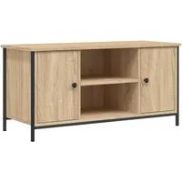 vidaXL TV-Schrank Sonoma-Eiche 100x40x50 cm - TV-Halterungen mit industriellem Design und reichlich Stauraum für Geräte und Deko. Langlebiger Holzwerkstoff und stabile Eisenbeine sorgen für Qualität und Stabilität.