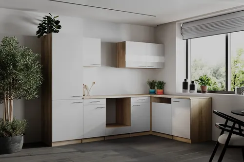 Respekta L Küche Einbau Winkelküche Leerblock Eiche Sägerau Weiß Merle 280 cm