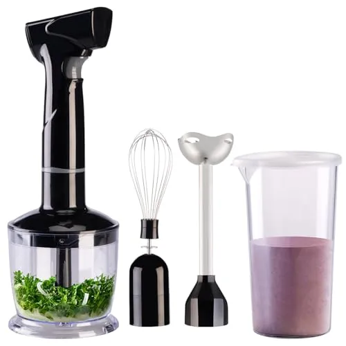 Rosenstein & Söhne Zerkleinerer: Edelstahl-Akku-Stabmixer-Set, abnehmbarer Mixstab, Schneebesen, 135 W (Stab-Mixer, Stabmixer kabellos, Batterie 12 v)