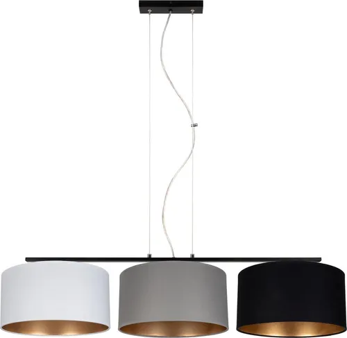 Pendelleuchte Birno 100 cm - Moderne Hängelampe in Weiß Grau Schwarz - Deckenlampe für Wohnzimmer und mehr, mit 3 Lichtern und elegantem Stoffdesign, ideal für stilvolle Innenräume.