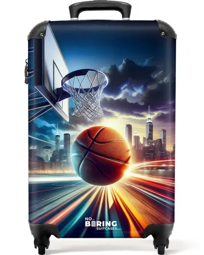NoBoringSuitcases.com© Kinderkoffer Detaillierter Basketball für Skyline 55x35x20cm, 4 Rollen, Handgepäck Koffer, Hartschalenkoffer Kinder, Reisekoffer Jungen
